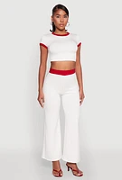Womens Short Sleeve Ringer Crop Top, White,