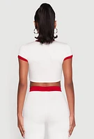 Womens Short Sleeve Ringer Crop Top, White,