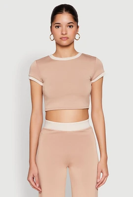 Womens Short Sleeve Ringer Crop Top,