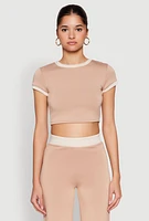 Womens Short Sleeve Ringer Crop Top, S