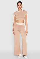 Womens Short Sleeve Ringer Crop Top, S