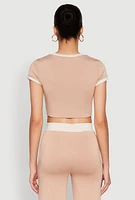 Womens Short Sleeve Ringer Crop Top, S