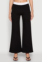 Womens Contrast Waistband Wide Leg Pants,