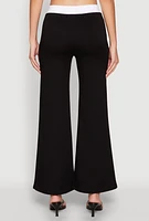 Womens Contrast Waistband Wide Leg Pants,