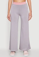 Womens Contrast Waistband Wide Leg Pants, Grey, Size XL