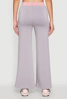 Womens Contrast Waistband Wide Leg Pants, Grey, Size XL