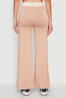 Womens Contrast Waistband Wide Leg Pants, Khaki, Size L