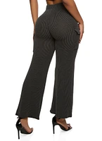 Womens Ribbed High Waist Cargo Pocket Wide Leg Pants, S