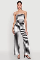 Womens Striped Wide Leg Pants, Black, Size L