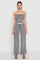 Womens Striped Wide Leg Pants, Black, Size L