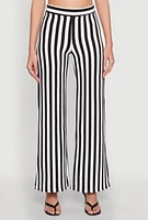 Womens Striped Wide Leg Pants, Black, Size L