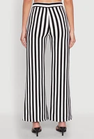 Womens Striped Wide Leg Pants, Black, Size L
