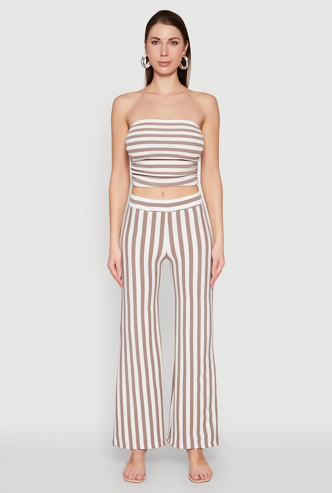 Womens Striped Wide Leg Pants, Brown, Size S