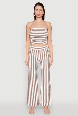 Womens Striped Wide Leg Pants, Brown, Size S