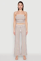 Womens Striped Wide Leg Pants, Brown, Size S