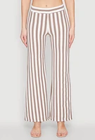 Womens Striped Wide Leg Pants, Brown, Size S