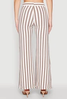 Womens Striped Wide Leg Pants, Brown, Size S