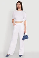 Womens Stylish Gauze Knit Elastic Waist Pleated Palazzo Pants, White, Size S