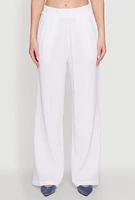 Womens Stylish Gauze Knit Elastic Waist Pleated Palazzo Pants, White, Size S