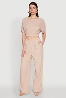 Womens Stylish Gauze Knit Elastic Waist Pleated Palazzo Pants,