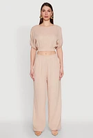 Womens Stylish Gauze Knit Elastic Waist Pleated Palazzo Pants,