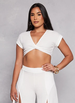 Womens Fixed Cuff Twist Front Crop Top, L