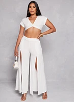Womens Fixed Cuff Twist Front Crop Top, L