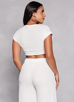 Womens Fixed Cuff Twist Front Crop Top, L