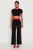 Womens Varsity Stripe Detail Short Sleeve Crop Top, Black,