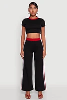 Womens Varsity Stripe Detail Short Sleeve Crop Top, Black,