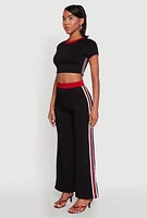 Womens Varsity Stripe Detail Short Sleeve Crop Top, Black,