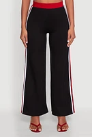 Womens Scuba Contrast Trim Wide Leg Pants, Black, Size S