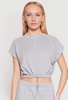 Womens Almost Famous Short Sleeve Cropped Sweatshirt, Grey, Size L