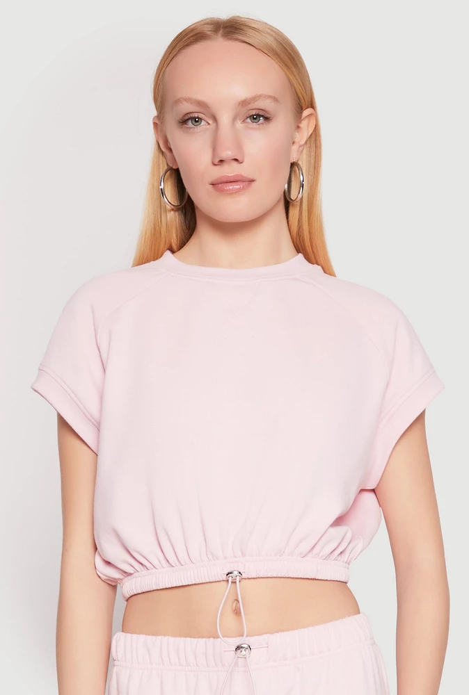 Womens Almost Famous Short Sleeve Cropped Sweatshirt, Pink, Size XL