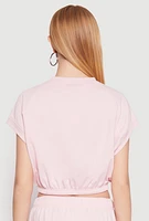 Womens Almost Famous Short Sleeve Cropped Sweatshirt, Pink, Size S