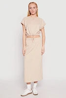 Womens Almost Famous Fleece Maxi Skirt, Khaki, Size L