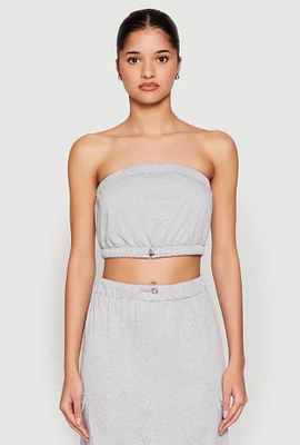 Womens Almost Famous Toggle Drawstring Bandeau Top, Grey, Size M