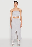 Womens Almost Famous Toggle Drawstring Bandeau Top, Grey, Size M