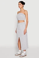 Womens Almost Famous Toggle Drawstring Bandeau Top, Grey, Size M