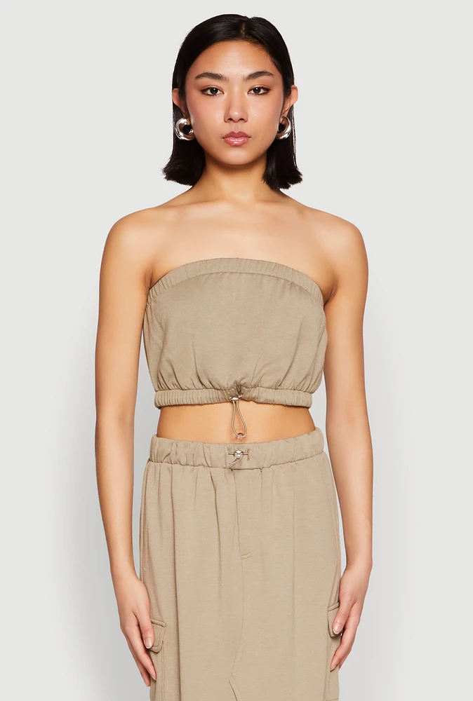 Womens Almost Famous Toggle Drawstring Bandeau Top, Green,