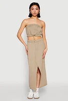 Womens Almost Famous Toggle Drawstring Bandeau Top, Green,