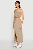 Womens Almost Famous Toggle Drawstring Bandeau Top, Green,