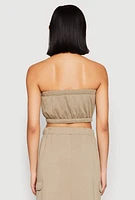 Womens Almost Famous Toggle Drawstring Bandeau Top, Green,