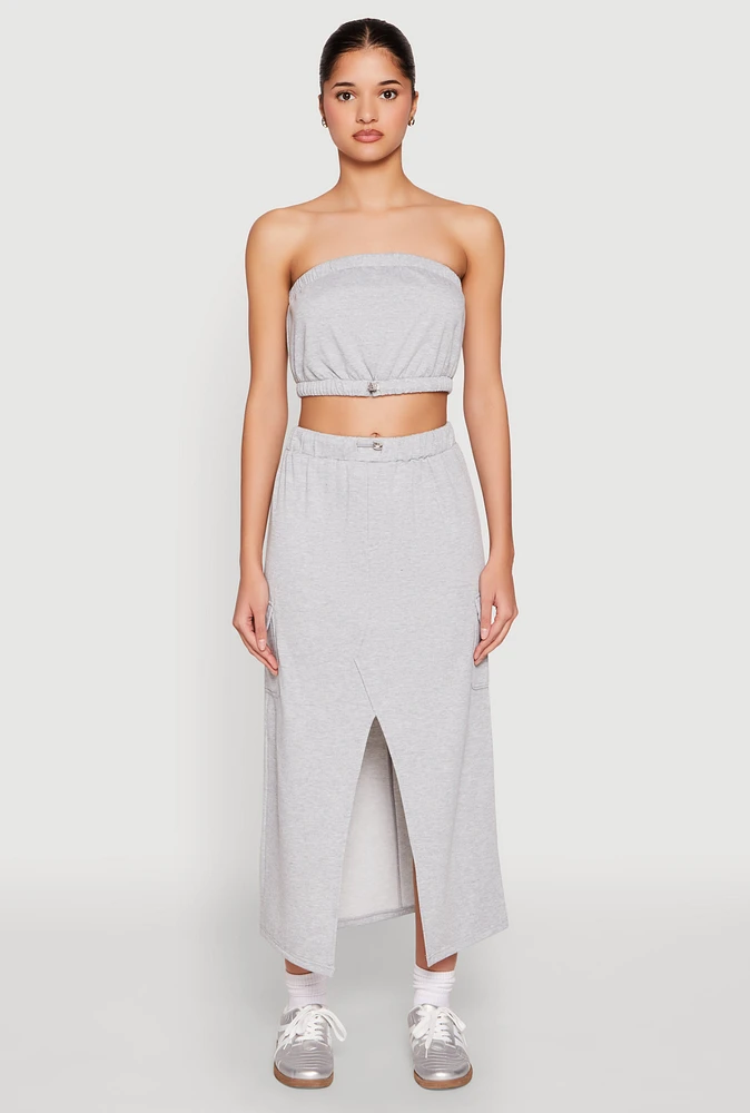 Womens Almost Famous Fleece Slit Front Cargo Skirt, Grey, Size XL