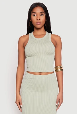 Womens Almost Famous Ribbed Knit Racerback Tank Top, Green, Size M