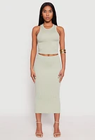 Womens Almost Famous Ribbed Knit Racerback Tank Top, Green, Size M