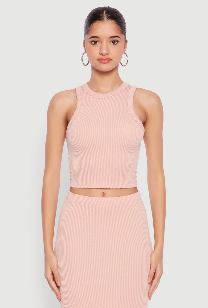Womens Almost Famous Ribbed Knit Racerback Tank Top, Pink, Size M