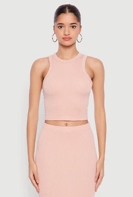 Womens Almost Famous Ribbed Knit Racerback Tank Top, Pink, Size M