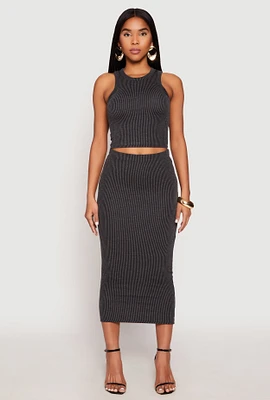 Womens Almost Famous Ribbed Knit Midi Skirt, Grey, Size L