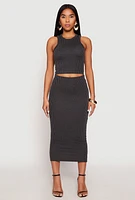 Womens Almost Famous Ribbed Knit Midi Skirt, Grey, Size L
